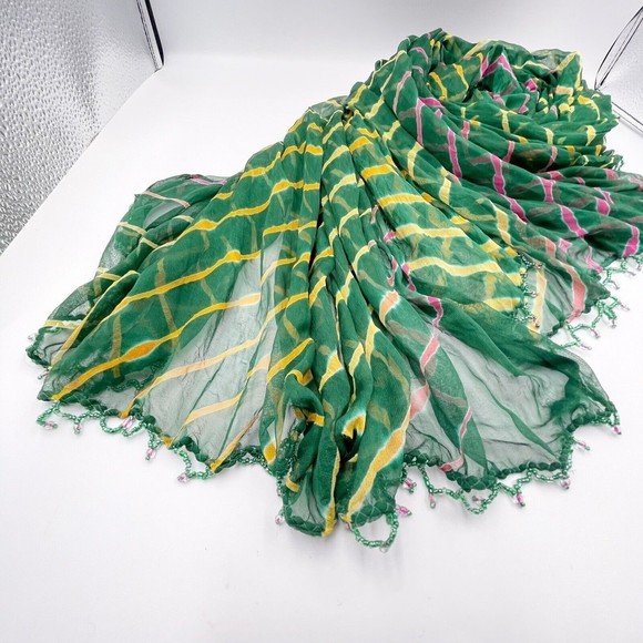 Women Scarf Green Chiffon Polyester Long Rectangular - Picture 12 of 12